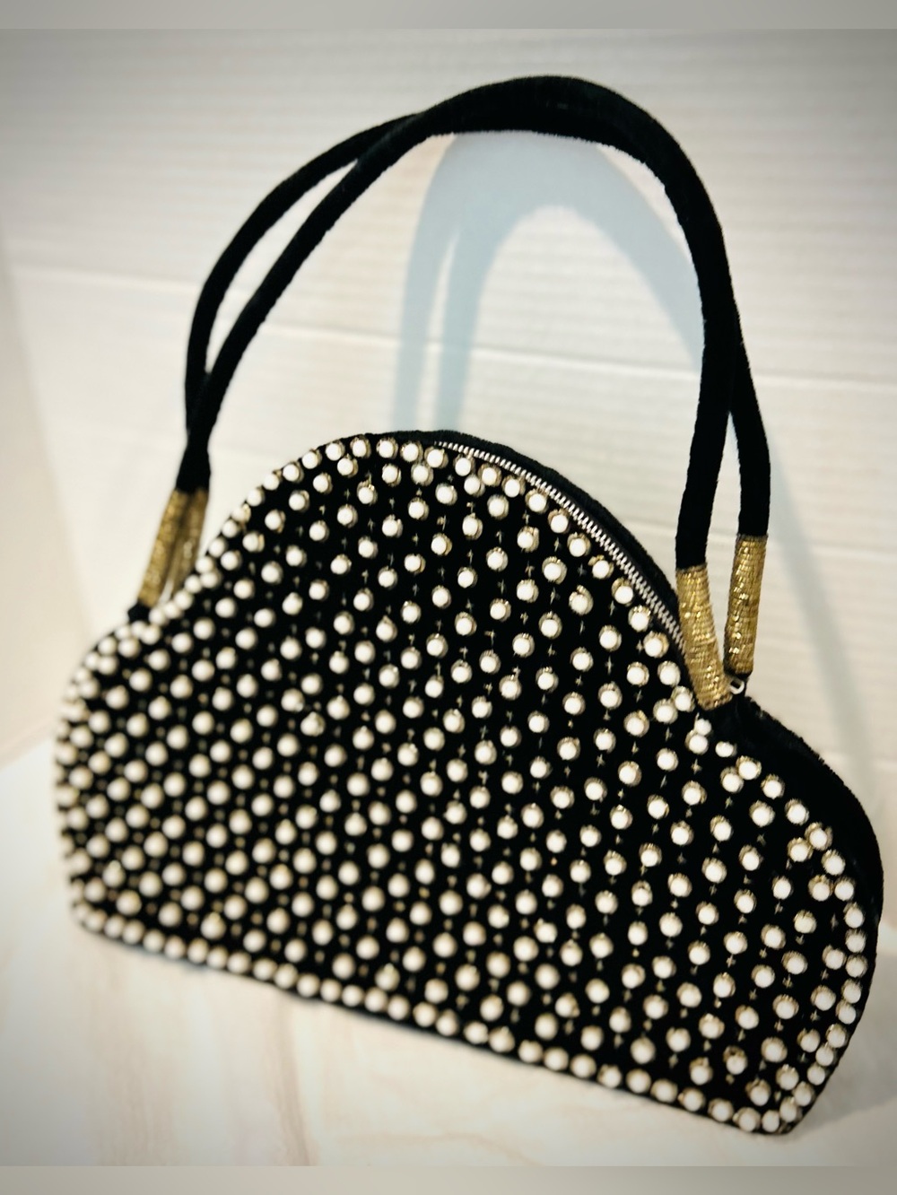 Vintage Black Velvet Beaded Purse Handbag Dark Academia Goth Prom Wedding Guest